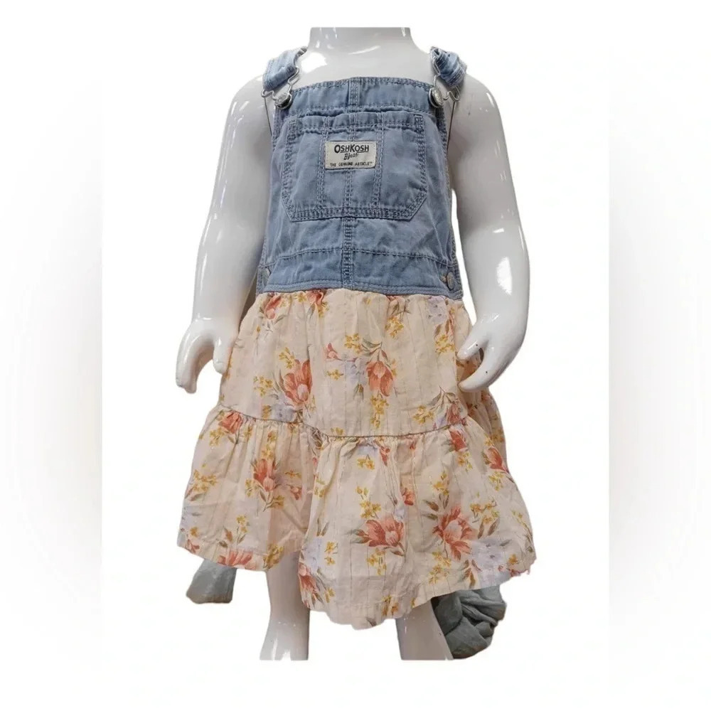 OshKosh B’gosh Denim Overall Floral Dress Size 24M
